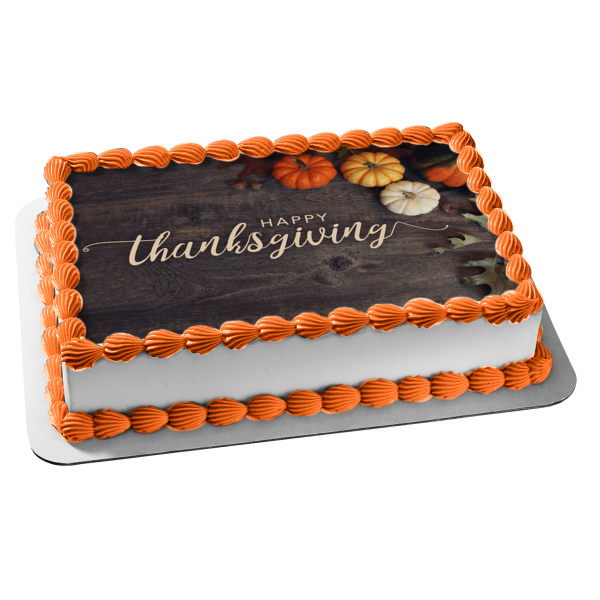 Happy Thanksgiving Pumpkins Edible Cake Topper Image ABPID52723