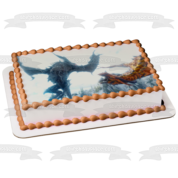 Skyrim Elder Scrolls Bethesda Dragon RPG Gaming Edible Cake Topper Imagen ABPID52663 