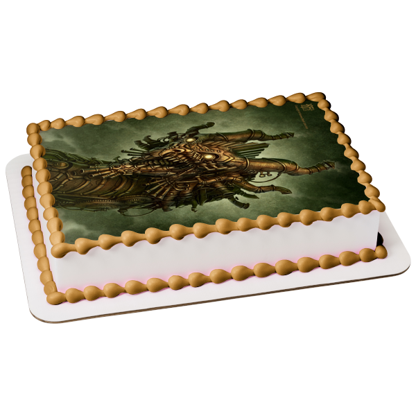 Steampunk Dragon Art SciFi Gears Robot Clockwork Mechanical Edible Cake Topper Image ABPID52738