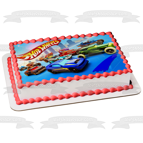 Hot Wheels Logo Race Cars Trucks Edible Cake Topper Image ABPID03680 ...