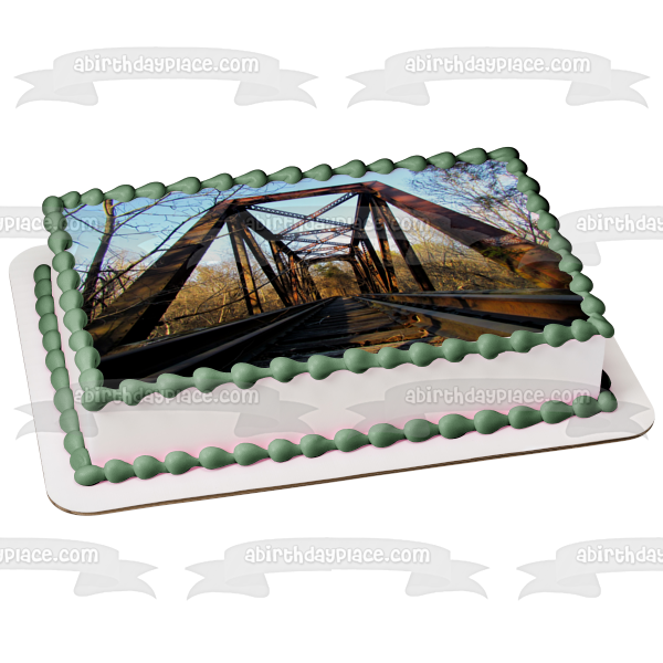 Imagen de decoración comestible para tartas de ferrocarril, vía de tren, puente, ingeniería, ABPID52890 