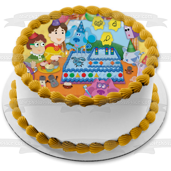 Blues Clues Happy Birthday Party Blue Steve Magenta Mailbox Joe Tickety Toc Cake Cupcakes Party Hats Balloons Edible Cake Topper Image ABPID01188