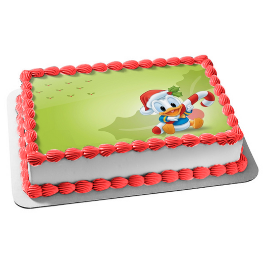 Disney Baby Donald Christmas Candy Cane Edible Cake Topper Image Frame ABPID01003