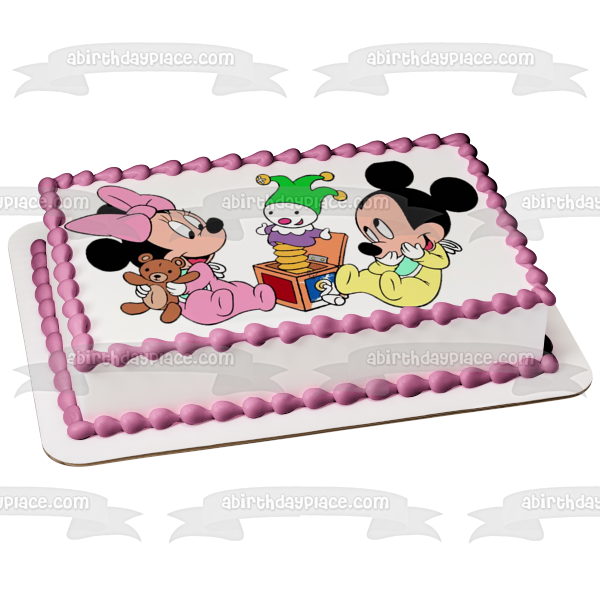 Bebé Mickey Mouse y Bebé Minnie Mouse Jack In the Box Adorno comestible para tarta Imagen ABPID01028 