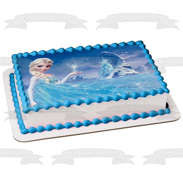 Imagen comestible para decoración de tarta de Frozen Elsa y un castillo de hielo ABPID05736 