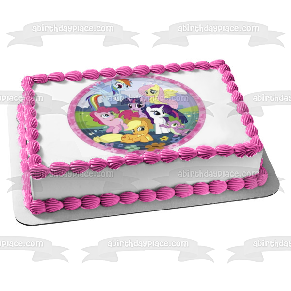 My Little Pony Equestria Girls Rainbow Dash Fluttershy Pinkie Pie y flores adorno comestible para tarta imagen ABPID06245 