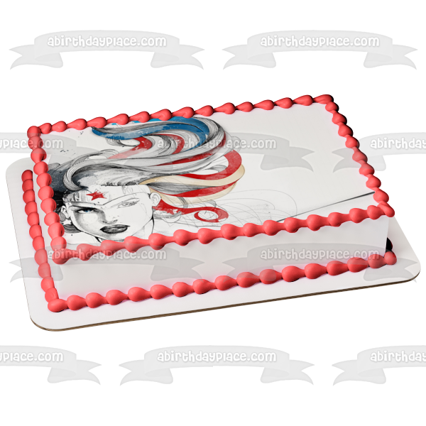 Adorno comestible para tarta comestible de Mujer Maravilla, rojo, blanco y azul, imagen ABPID08049 