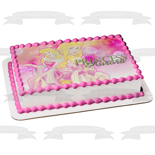 Bella Durmiente Princesa Aurora Fondo Rosa Imagen comestible para decoración de tarta ABPID01078 