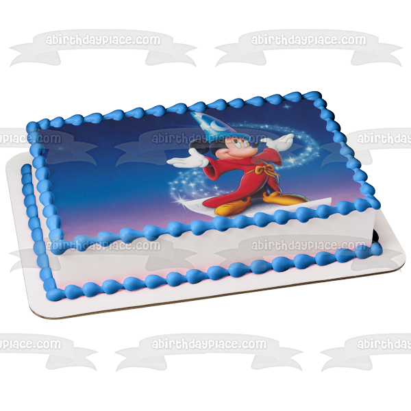 Fantasia Mickey Mouse Wizard Fondo azul Adorno comestible para tarta Imagen ABPID01091 