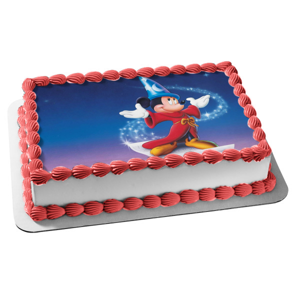 Fantasia Mickey Mouse Wizard Fondo azul Adorno comestible para tarta Imagen ABPID01091 