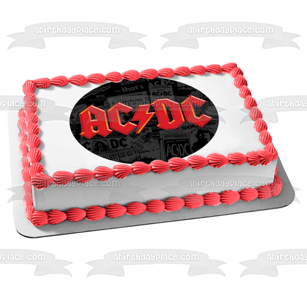 Imagen comestible para decoración de tarta con fondo de periódico con logotipo rojo de AC/DC ABPID01097 