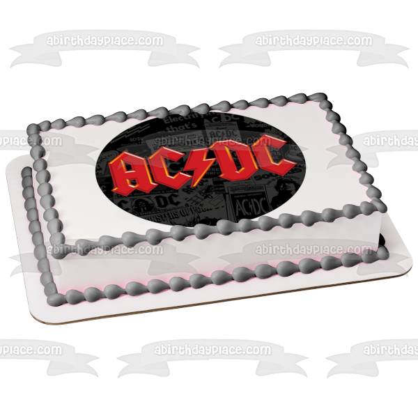 Imagen comestible para decoración de tarta con fondo de periódico con logotipo rojo de AC/DC ABPID01097 