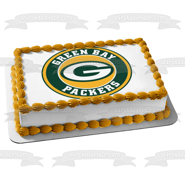 Logotipo de los Green Bay Packers, fondo verde y amarillo de la NFL, decoración comestible para tarta, imagen ABPID21989 