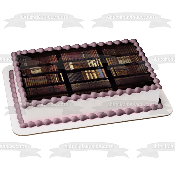 Library Books and Shelves Edible Cake Topper Image ABPID52924