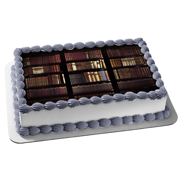 Library Books and Shelves Edible Cake Topper Image ABPID52924