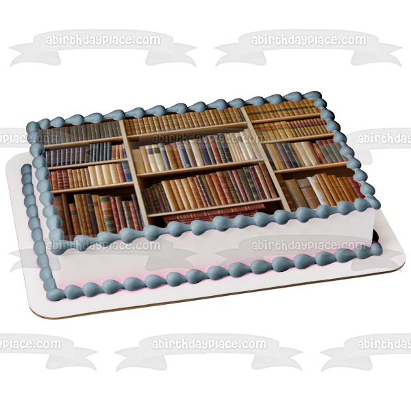 Imagen de decoración comestible para tarta de libros, estantería, libros, ABPID52926 