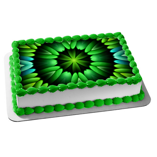 Green Flower Pattern Edible Cake Topper Image ABPID52929