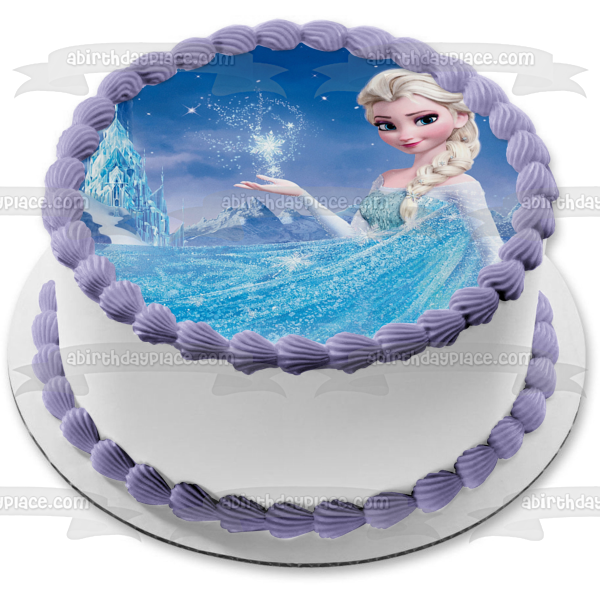 Imagen comestible para decoración de tarta de Frozen Elsa y un castillo de hielo ABPID05736 