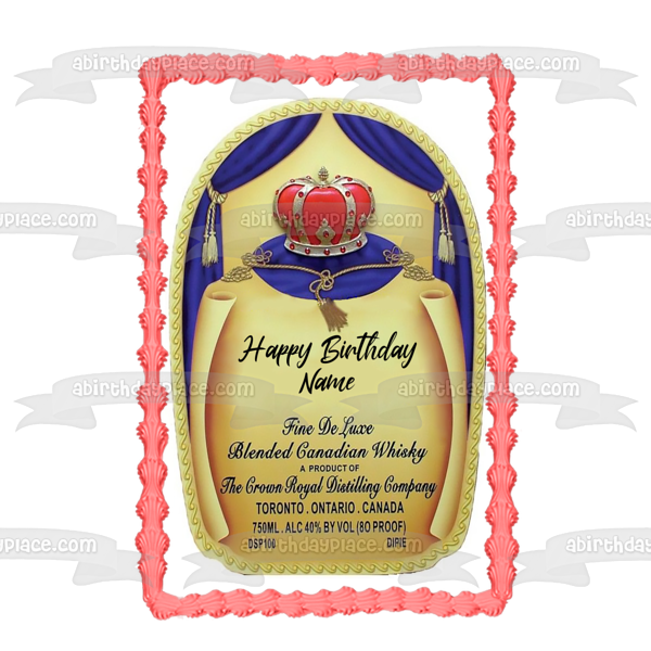 Etiqueta de botella de whisky con alcohol Crown Royal, feliz cumpleaños, nombre personalizado, decoración comestible para tarta, imagen ABPID52994 