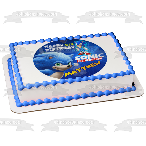 Sonic the Hedgehog Videojuego Feliz Cumpleaños Nombre Personalizado Edible Cake Topper Imagen ABPID52996 