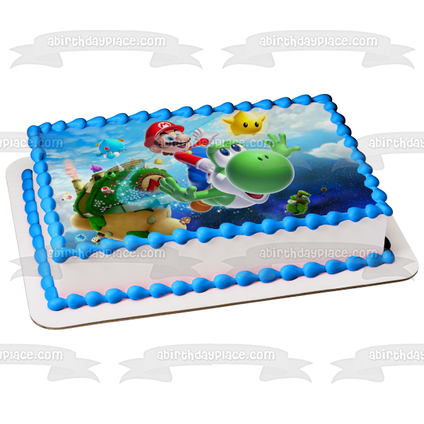 Imagen comestible para decoración de tarta de Super Mario Brothers Yoshi y Star ABPID05758 