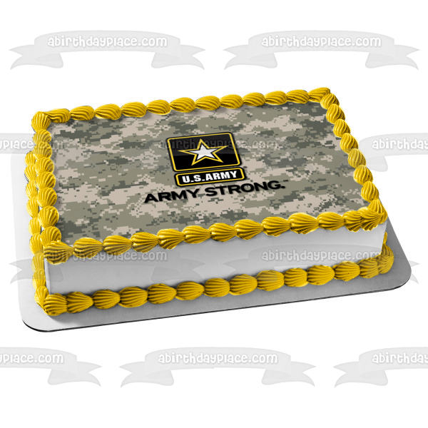 Logotipo del ejército de los Estados Unidos, fondo de camuflaje del ejército fuerte, imagen comestible para decoración de tarta ABPID01151 