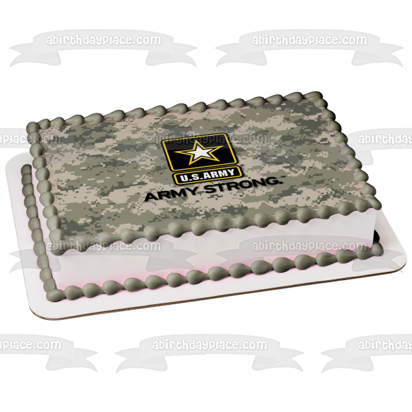 Logotipo del ejército de los Estados Unidos, fondo de camuflaje del ejército fuerte, imagen comestible para decoración de tarta ABPID01151 