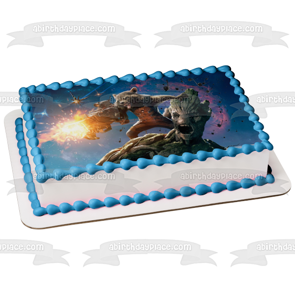 Groot and Rocket Machine Gun Edible Cake Topper Image ABPID01164