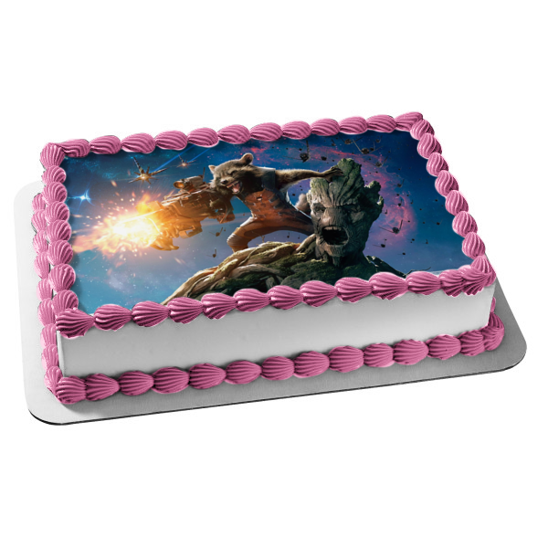 Marvel Groot and Rocket Machine Gun Edible Cake Topper Image ABPID01164