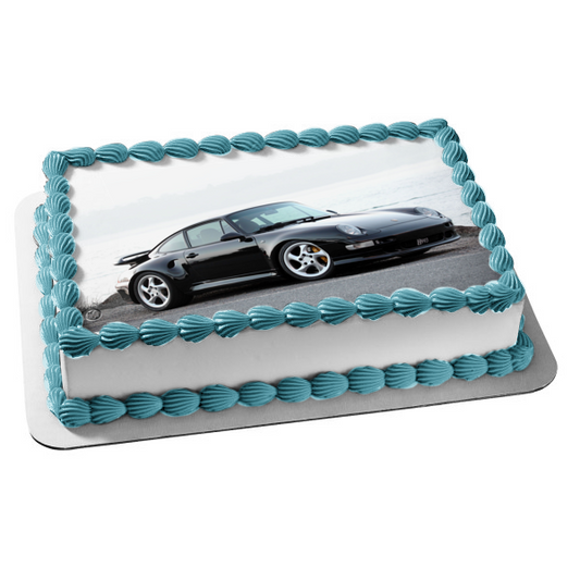 Black Porsche 993 911 Turbo Sports Car Edible Cake Topper Image ABPID01179