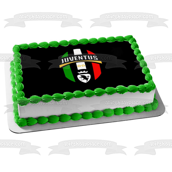 Juventus Juve Logotipo del club de fútbol profesional italiano Fondo negro Imagen comestible para decoración de tarta ABPID01185 