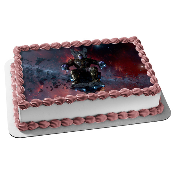 Imagen de decoración comestible para tarta con fondo del espacio exterior de Guardianes de la Galaxia Thanos ABPID01212 