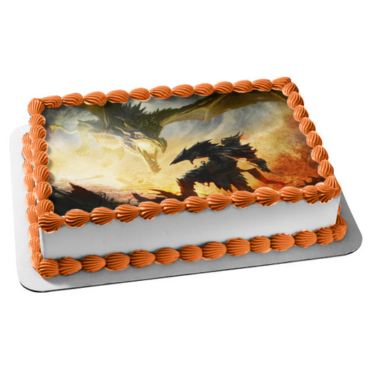 Skyrim Dragon Medieval Fantasy Knight Warrior Edible Cake Topper Image ABPID53017