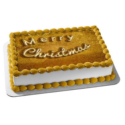 Merry Christmas Gold Glitter Edible Cake Topper Image ABPID53033