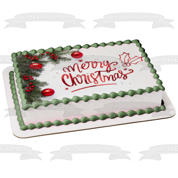 Feliz Navidad Muérdago Rojo Bombillas de Navidad Adorno comestible para tarta Imagen ABPID53034 