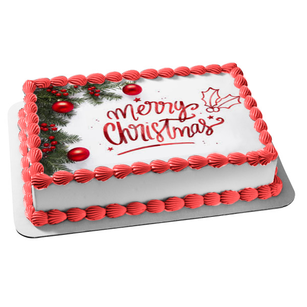 Feliz Navidad Muérdago Rojo Bombillas de Navidad Adorno comestible para tarta Imagen ABPID53034 