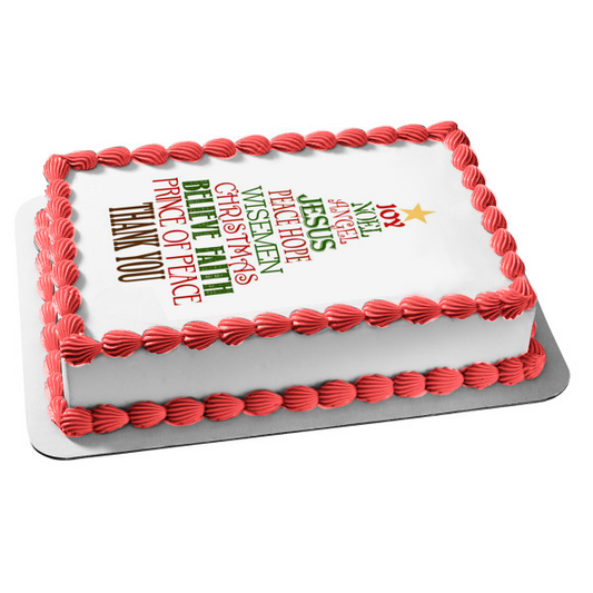 Merry Christmas Christmas Tree of Holiday Words Joy Noel Angel Edible Cake Topper Image ABPID53043