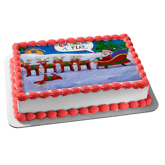 Feliz Navidad, Papá Noel, reno, trineo, "Oh, genial, plano", adorno comestible para tarta, imagen ABPID53050 