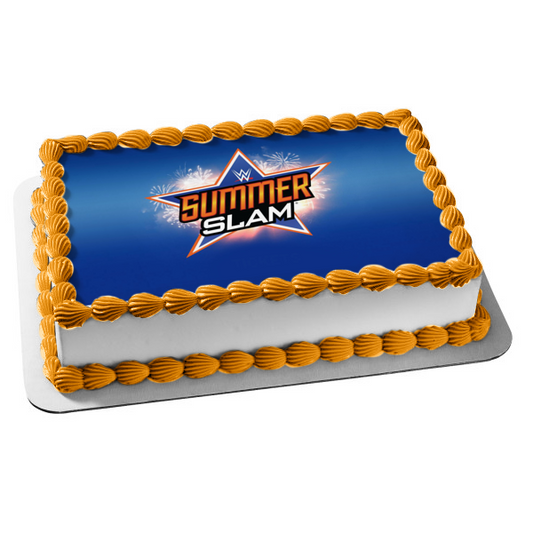 WWE Summer Slam World Wrestling Entertainment Fireworks Blue Background Edible Cake Topper Image ABPID01306