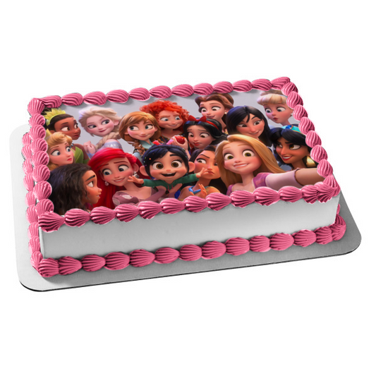 Wreck-It Ralph Disney Rapunzel Belle Ariel Merida Jasmine Tiana Anna Elsa Cinderella Edible Cake Topper Image ABPID01347