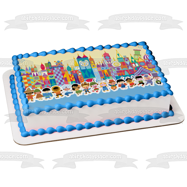 Imagen de decoración comestible para tarta con edificios de dibujos animados de It's a Small World Party ABPID01382 