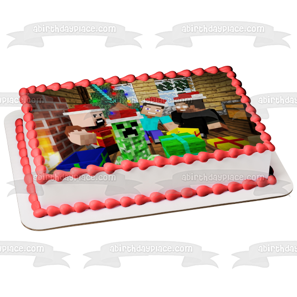 Minecraft Feliz Navidad Steve Creeper Disfraces de Papá Noel Regalos de Navidad Adorno comestible para tarta Imagen ABPID53082 