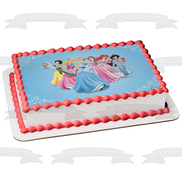 Disney Princess Merry Christmas Snow White Aurora Cinderella Belle Ariel Jasmine Christmas Decorations Edible Cake Topper Image ABPID53089