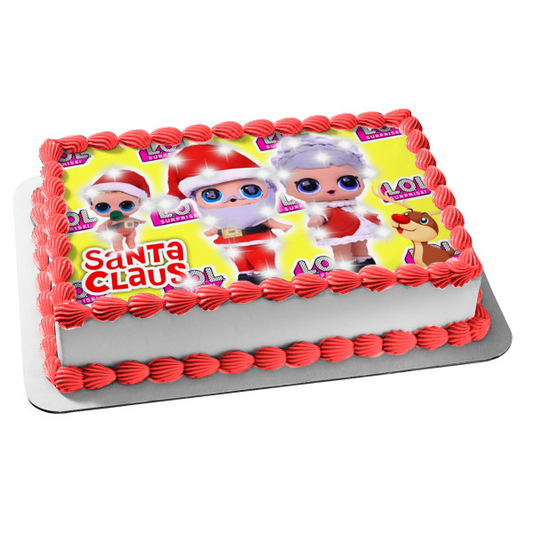 LOL Surprise Feliz Navidad Papá Noel Sra. Claus Reno Adorno comestible para tarta Imagen ABPID53090 