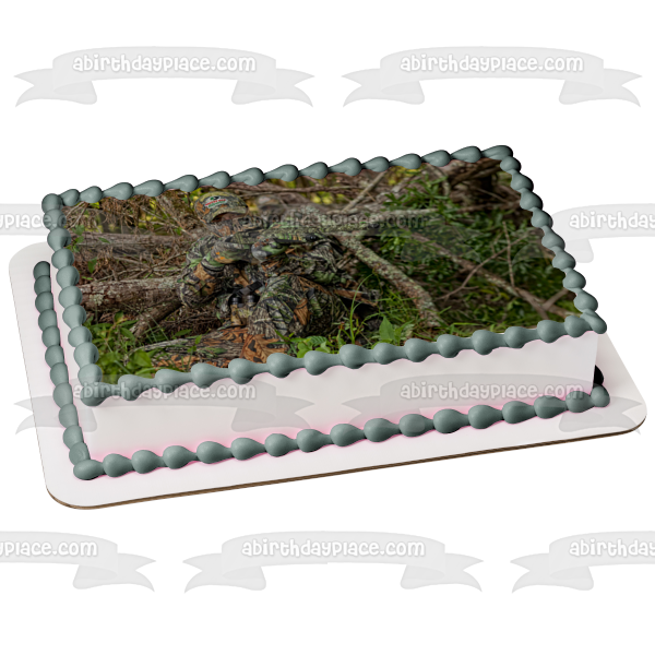 Hunter Gun Camuflaje Camo Árboles Hojas Comestible Cake Topper Imagen ABPID01399 