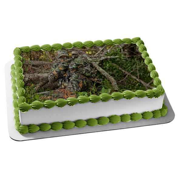 Hunter Gun Camouflage Camo Trees Leaves Edible Cake Topper Image ABPID01399