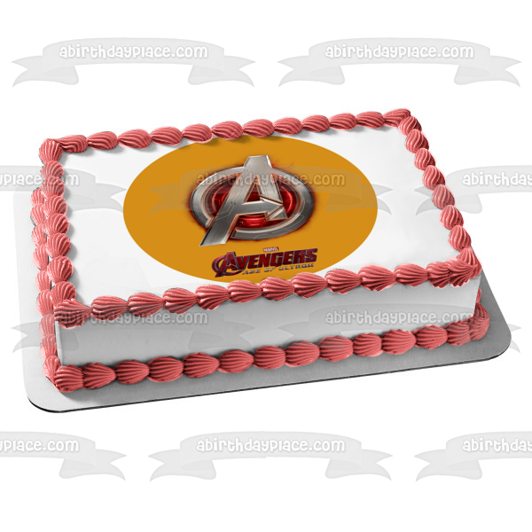 Avengers Logo Age of Ultron and a Yellow Background Edible Cake Topper Image ABPID01410