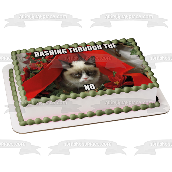 Angry Cat Christmas Meme "Dashing Through the No" Edible Cake Topper Image ABPID53102