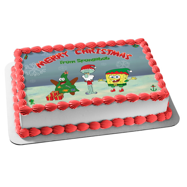 SpongeBob SquarePants Merry Christmas Patrick Squidword Christmas Costumes Edible Cake Topper Image ABPID53114