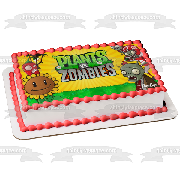 Plantas Vs Zombies Girasol Chili Pepper Zombies con un fondo amarillo Adorno comestible para tarta Imagen ABPID01428 